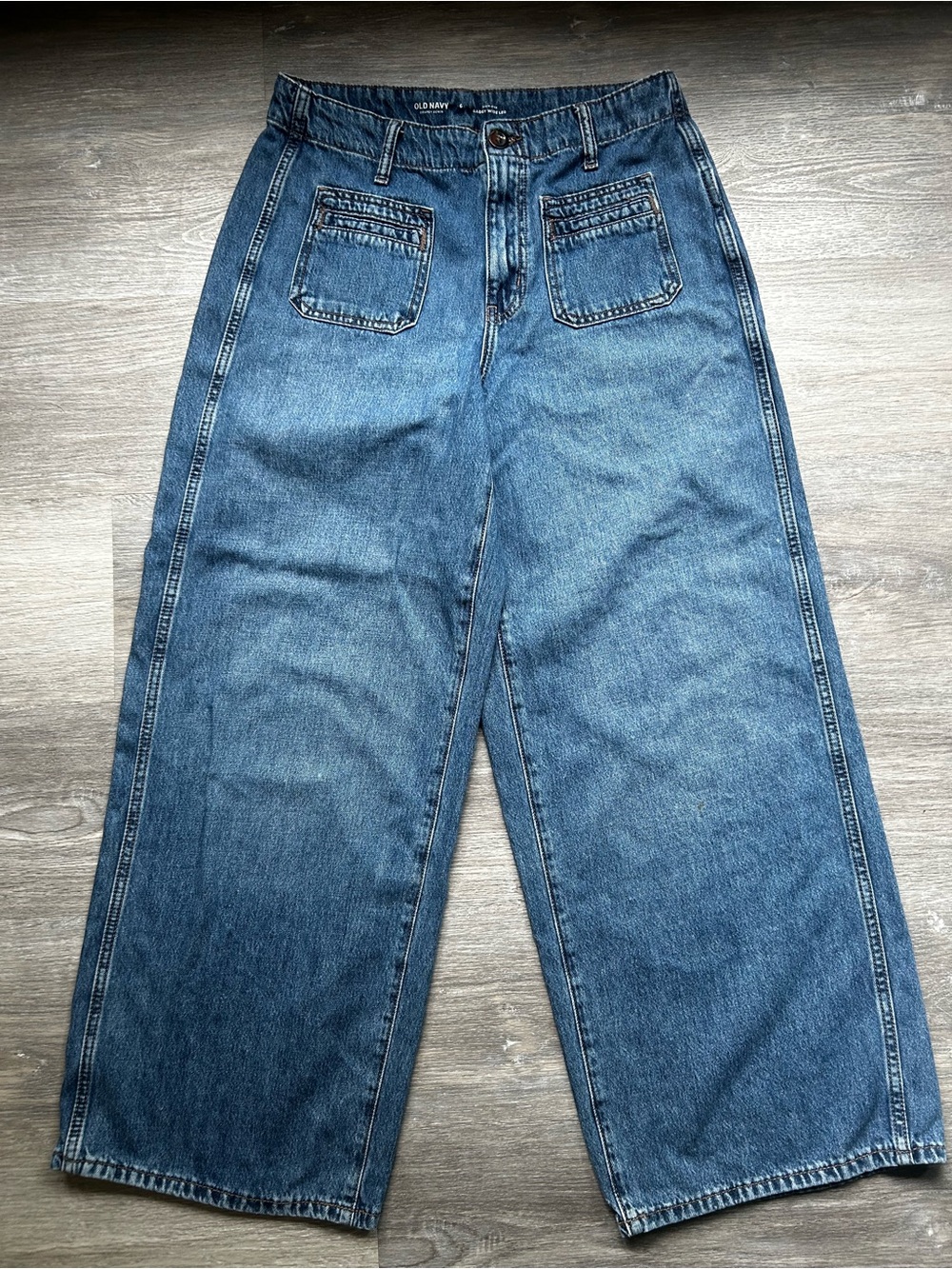 Old Navy Drapey Denim High-Rise Wide Leg Jeans w/ Front Facing Pockets Size 6